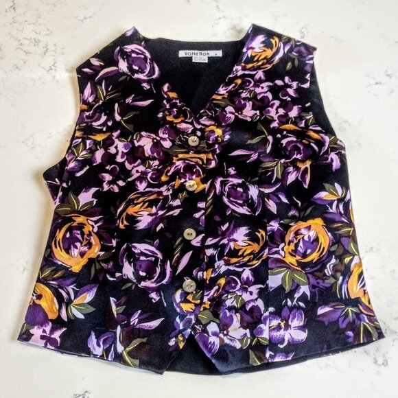 Votre Nom Black Purple Gold Floral Print Silk Vest - Picture 3 of 4